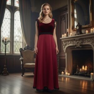 Vintage Burgundy Velvet Lace Trim Slip Dress Size 8 (Fits US 6) goth alt